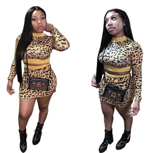 Lady Trendy New Leopard Print Two Pieces Bodycon Skirts Sets LA3137
