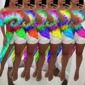 Hot Sell Irregular Tie Dye Oversize Strapless Women Top ALS127
