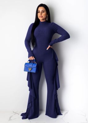 Stylish high-neck slim fit ruffled long sleeve suit jumpsuit WMZ2521