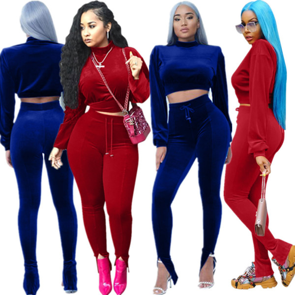 Sport Pure Color Suits Crop Top Pencil Pants DN8179