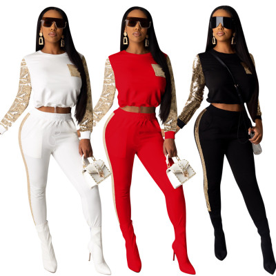 Explosion Models Two Pieces Sequin Patchwork Slim Sets QQM3911
