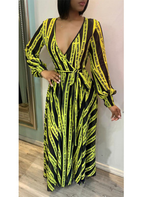 Loose Fitting Letters Print V Neck Floor Length Dress CCY8092
