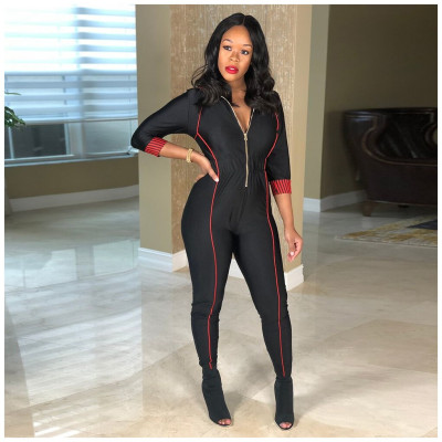 Wholesale Black Mid Waist Bodycon Jumpsuit With Zipper ORY5055
