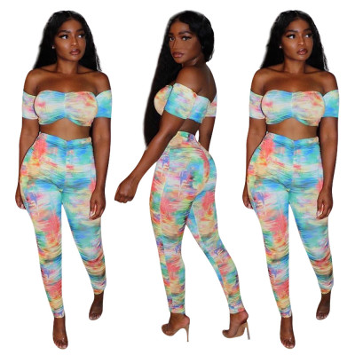 Tie-dye hip folds sexy two-piece suit KK8205