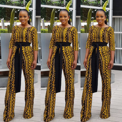 New Arrival Bandage Half Sleeves Printing Jumpsuit KF90