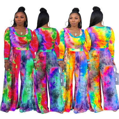 Leisure Multicolor Loose Fitting High Waist Printing Jumpsuit T3369H