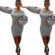 Slim Bodycon Lantern Sleeves Gray Dress For Sale OMY5085