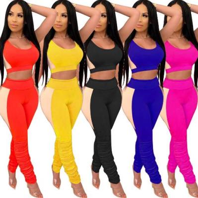 Sexy slim solid color stitching pleated sports ladies suit KZ129