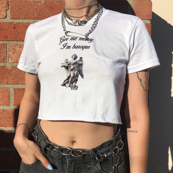 Angel letter print round neck short sleeve solid color wild short-sleeved t-shirt HT4657W12