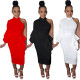 Cheap Irregular Plain Color Single Shoulder Ruffle Midi Dress MDF5102