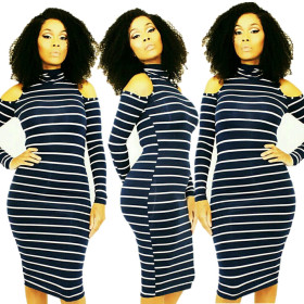 Casual Stripe Cold-Shoulder Bodycon Dress For Sale DN8033