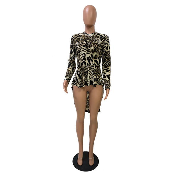 Long sleeve irregular leopard print blouse FM1242