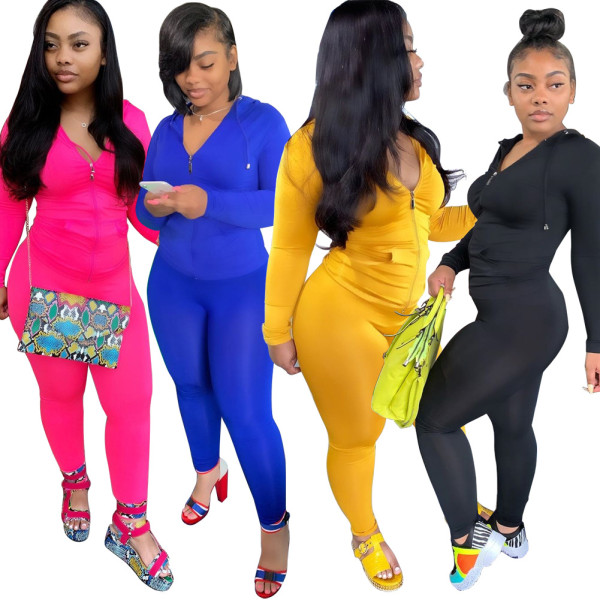 Hat zipper vests tights two-piece sports suit X9179