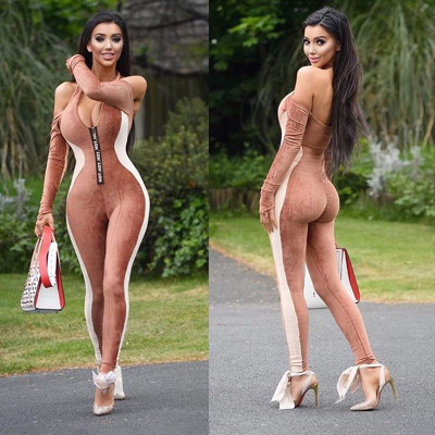 Women's silky silky casual gold velvet jumpsuit FD8658