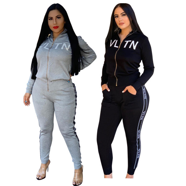 Online Sale Letters Printing Black/Gray Female Tracksuits BS1134