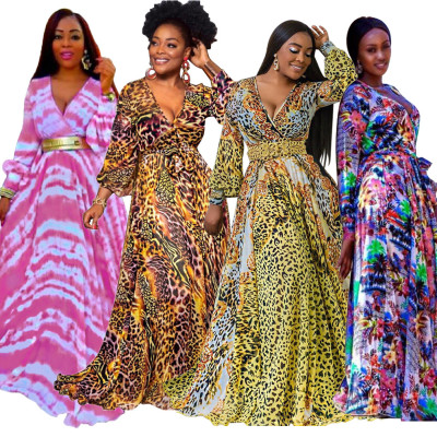 Hot Chiffon Long Sleeve V Neck Maxi Dress With Lining X9160