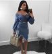 Hot Sale Denim Long Sleeves Strapless Ripped Midi Dress SS1128