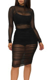 Nightclub mesh dress + small vest + shorts explosion three-piece WMZ2482