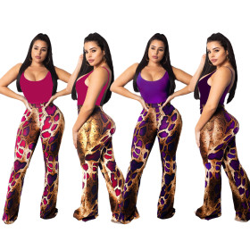 Euramerican Fashion Snake Print Flared Pants For Ladies JH056
