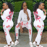White Outfits Long Sleeves T Shirts Sports Pants MR150