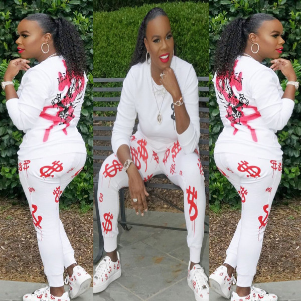 White Outfits Long Sleeves T Shirts Sports Pants MR150