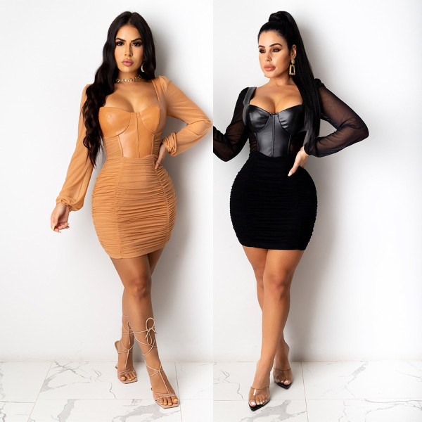 High-end short skirt temperament commuter zipper dress nightclub clothes KA7132