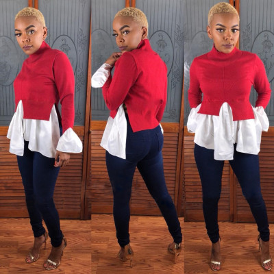 Trendy White Shirt Patchwork Long Sleeve Sweater OMY5059