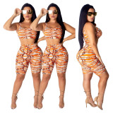 Wholesale Price Printing Bodycon Famale Shorts Suits T3354H