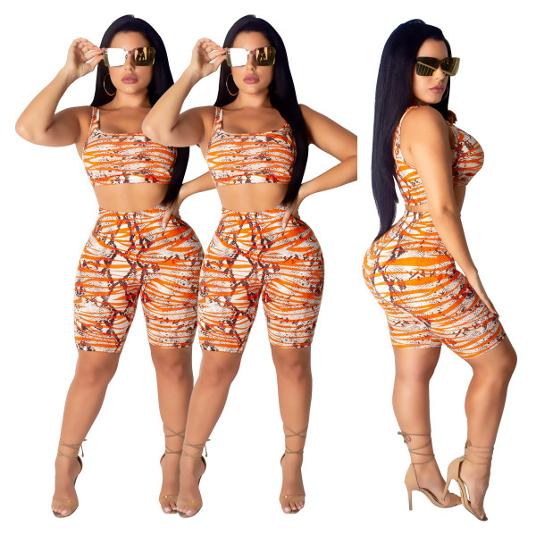 Wholesale Price Printing Bodycon Famale Shorts Suits T3354H