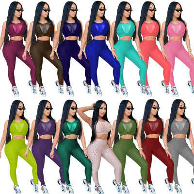 Explosive skinny see-through sexy sleeveless yoga sports suit ME2860