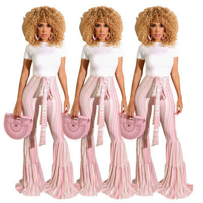 Young Girls Long Style High Waist Bottoms Tied Flares Pants BS1125