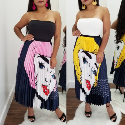 Ladies Cartoon Pattern Long Pleated Skirts ALS097