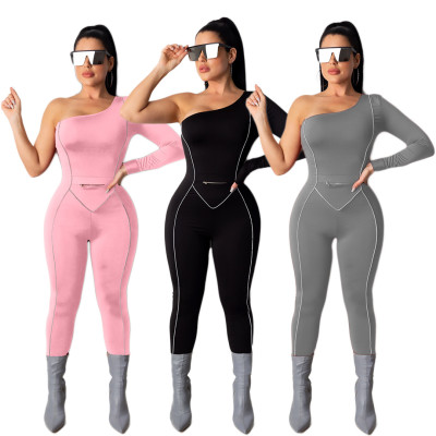 Ladies Hot Sell Single Shoulder Long Sleeves Jumpsuit AMM8209