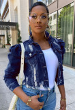 Short frayed denim jacket women puff sleeve denim jacket CJ911-02