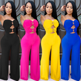 Womens sexy breast wrap jumpsuit speed wide leg pants XZ3639