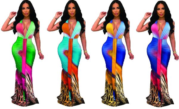 Printed casual fashion V-neck large swing nightclub dress LZ578