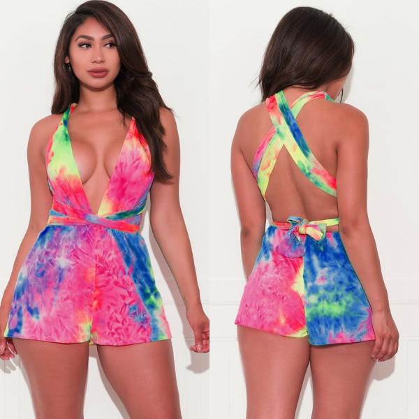 Sexy women's sleeveless halter short jumpsuit CL6006