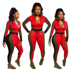 Newest Women Contrast Color Bodycon Track Suits OEP5287