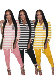 Womens autumn and winter striped printed trousers casual two-piece suit AMM8262