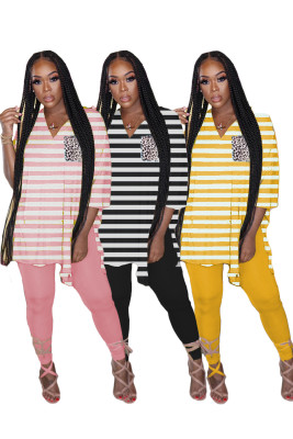 Womens autumn and winter striped printed trousers casual two-piece suit AMM8262