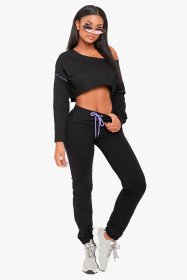Sport Outfits Oblique Shoulder Crop Top Elastic Leggings LA3055