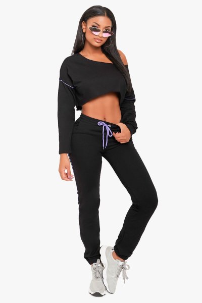 Sport Outfits Oblique Shoulder Crop Top Elastic Leggings LA3055