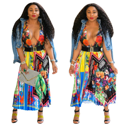 Wholesale Women Floral Printing Pleated Skirt YZ1795