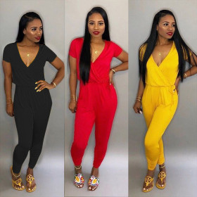 Wholesale Leisure V Collar Women Skinny Jumpsuits TRS864