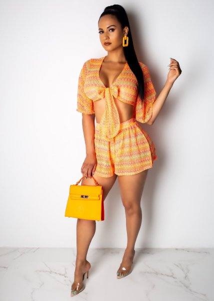 Women Sexy Crop Top + Summer Loose Shorts CCY8124
