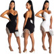 Cheap Slim Black/White Tassel Spaghetti Strap Short Dress YY5090