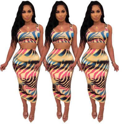 Gradient Color Women Suits Tank Top+ Mid Skirt AA5063