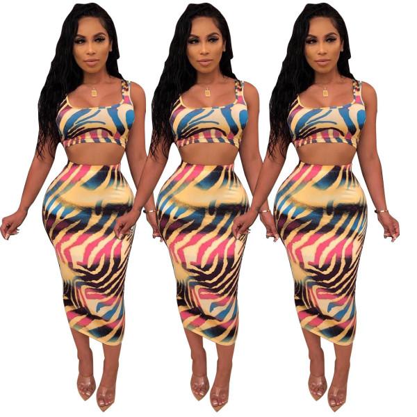 Gradient Color Women Suits Tank Top+ Mid Skirt AA5063