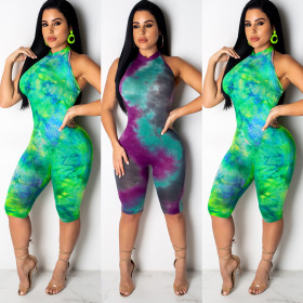 Cheap Bodycon Printing Sleeveless Mid Jumpsuit K8764