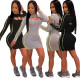 Black/Gray Bodycon Long Sleeves Low-Cut Wrap Dress AMM8186